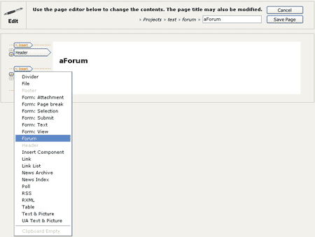 Inserting a Forum Component